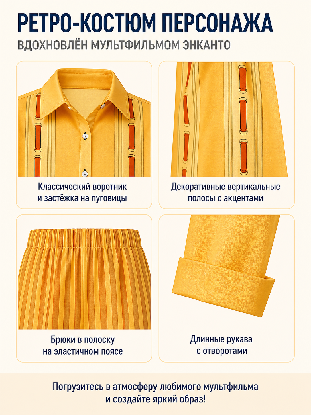 Camilo Bruno Yellow Striped Cosplay Costume detail view