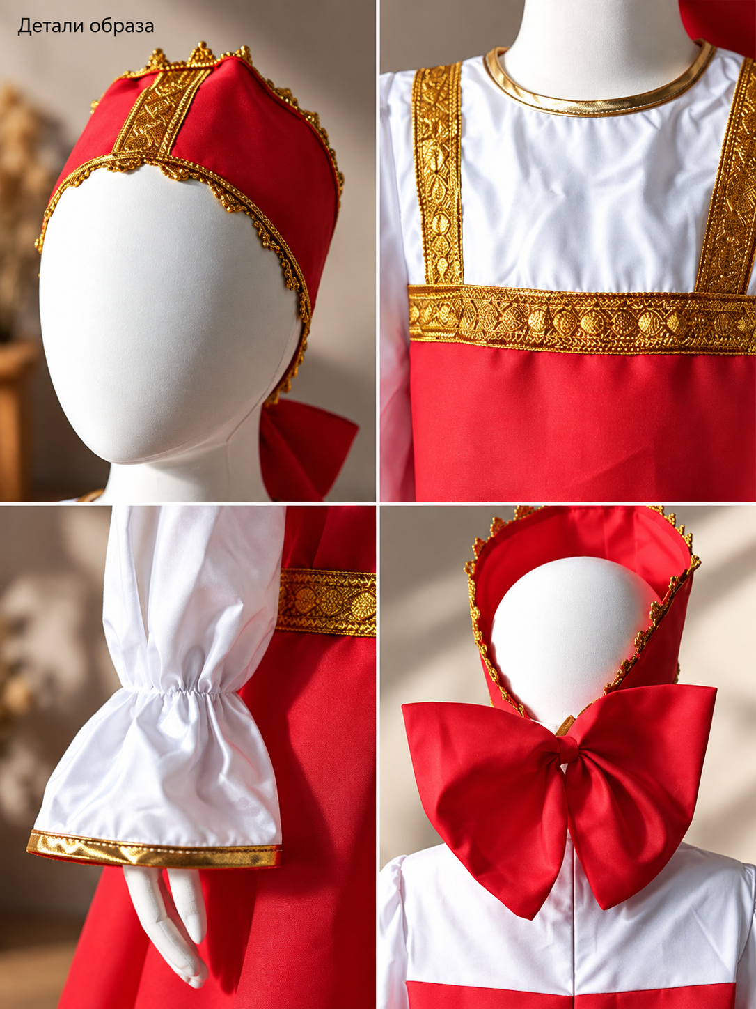 Red Stage Dress Costume with Headpiece detail view