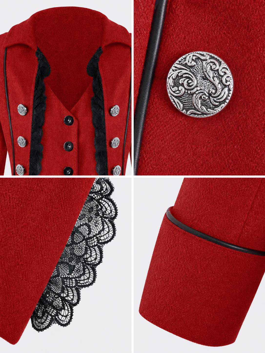 Red decorative tailcoat with long sleeves