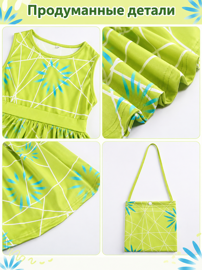 Girls' Festive Dress Yellow-Green with Bag