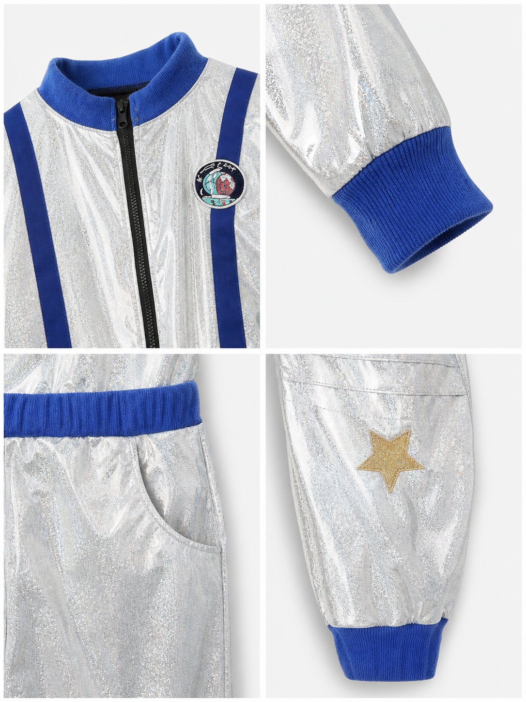 Silver astronaut costume with blue details