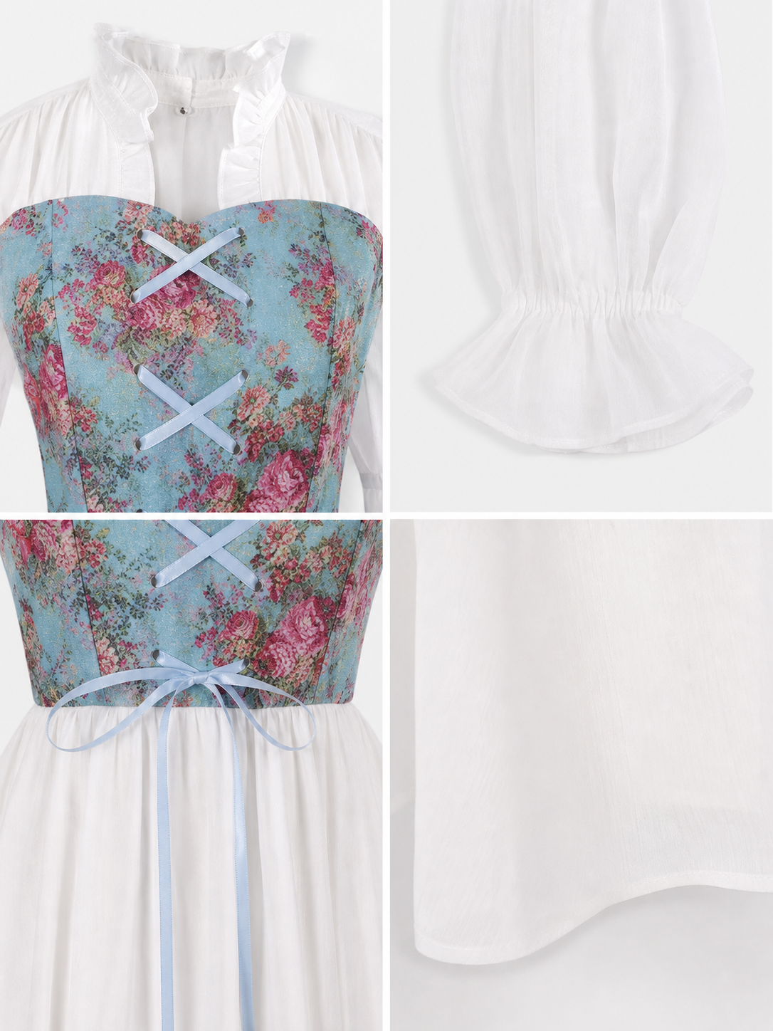 Retro Long-Sleeve Lace-Up Dress detail view