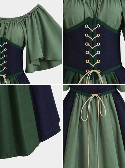 Off-the-Shoulder Dress with Sleeves and Lace-Up Detailing