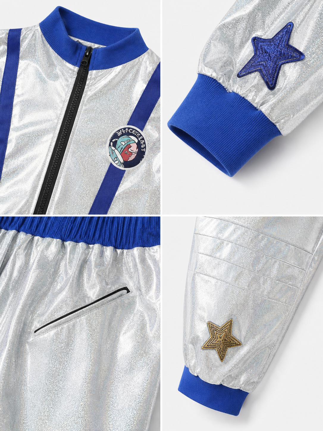 Silver Space-Themed Carnival Jumpsuit detail view