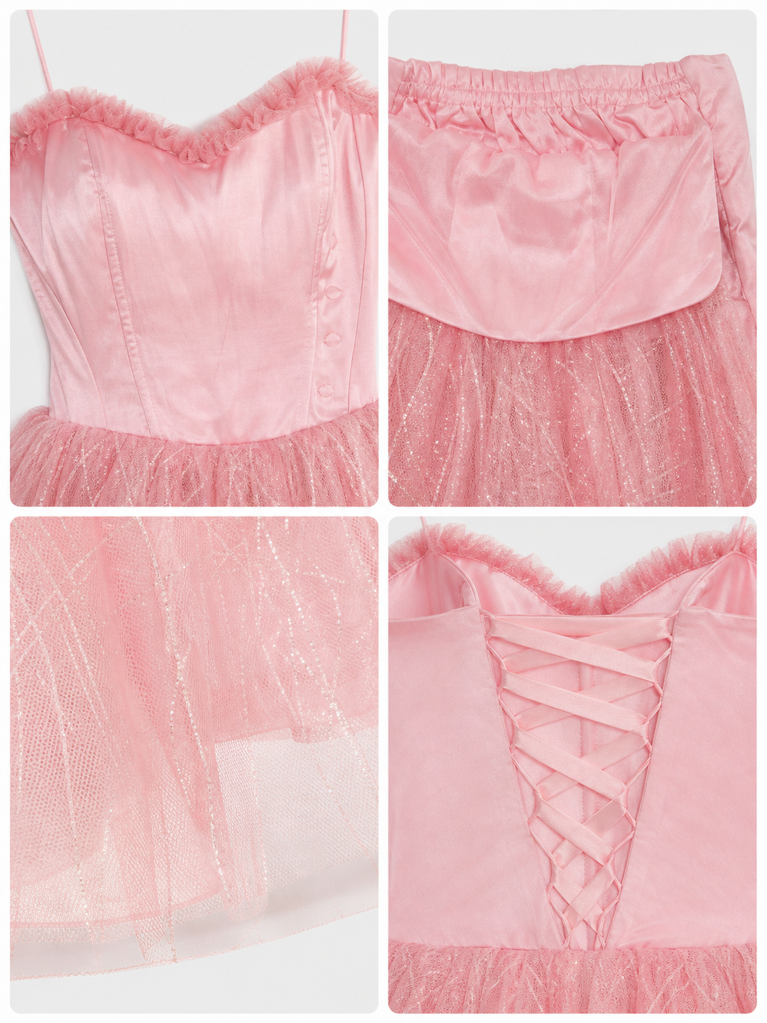 Glinda Cosplay Costume: Pink Dress with Belt detail view