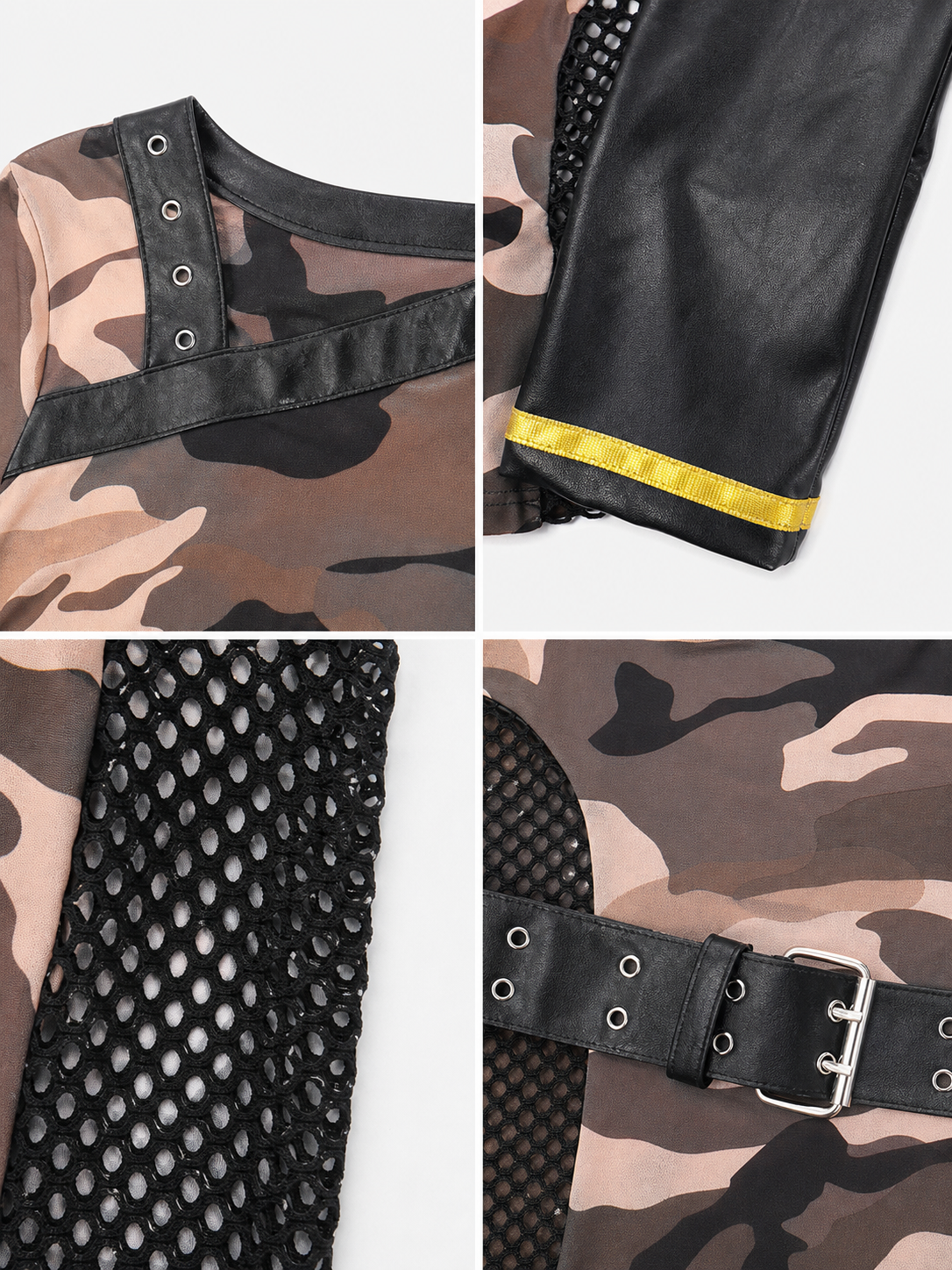 Camouflage Pilot Costume with Asymmetrical Top detail view