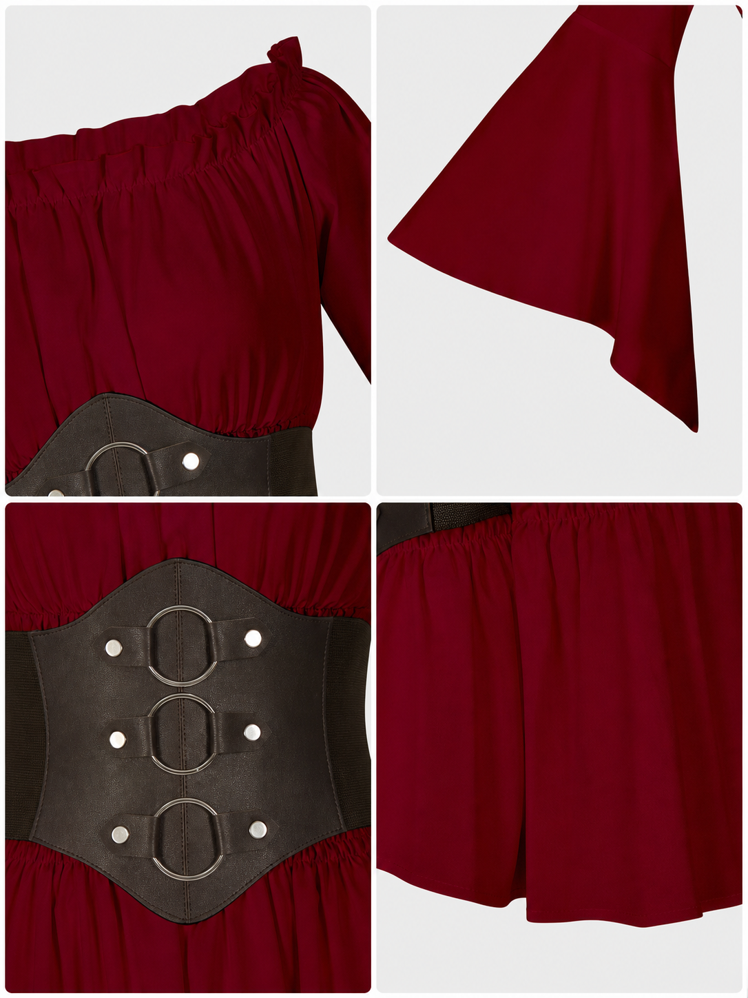 Medieval Red Dress with Belt and Sleeves