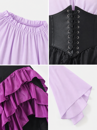 Asymmetrical Costume Dress with Ruffles and Corset Lacing