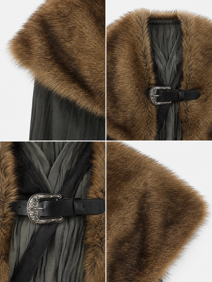 Shoulder cape with a fur texture and long pile
