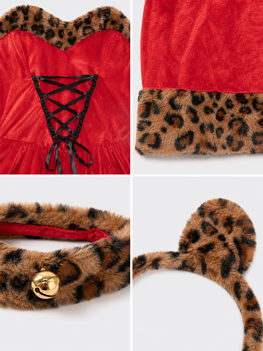 Cosplay costume dress with leopard-print trim