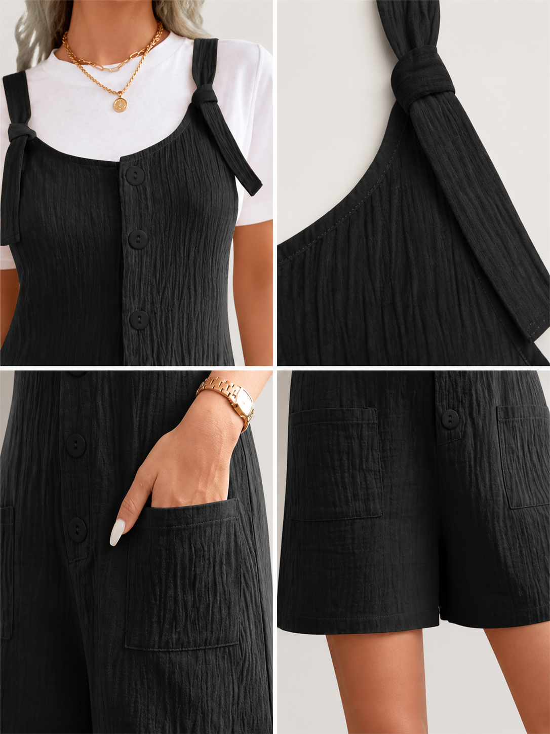 Black button-front bib shorts with pockets product view 19