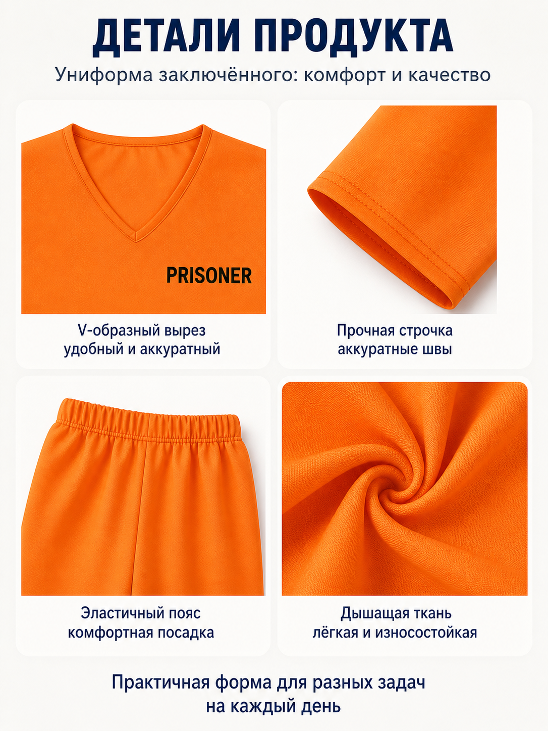 Carnival Costume: Prison Uniform, T-Shirt and Pants detail view