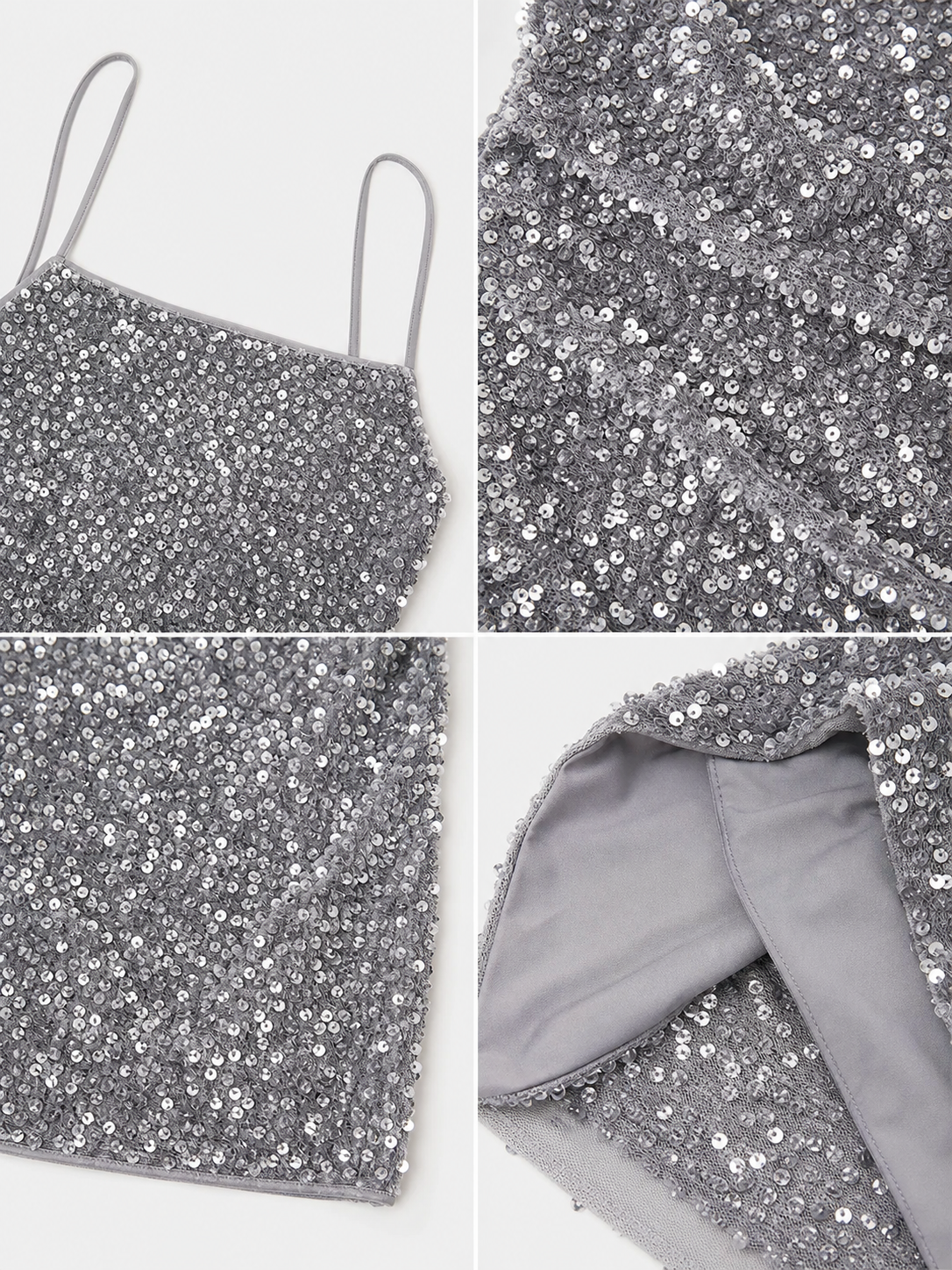 Silver Sequin Dress with Thin Straps