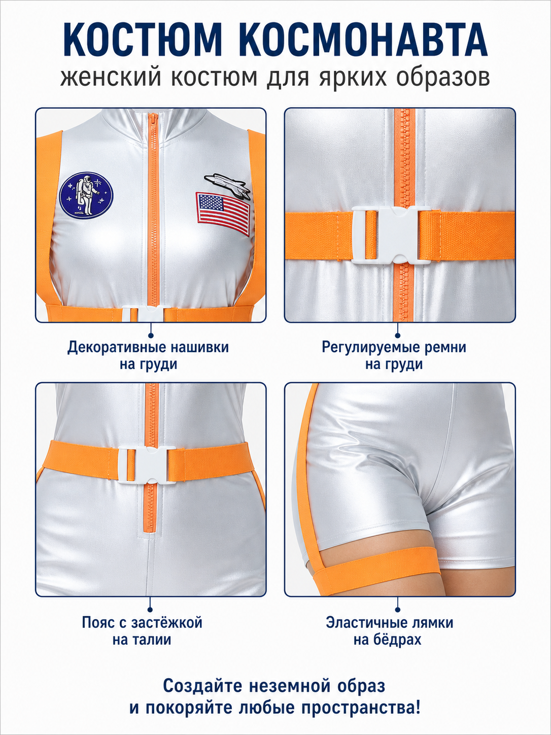 Silver Astronaut Jumpsuit for Cosplay detail view