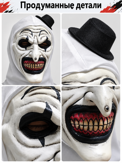 Carnival Mask with White Hood and Black Hat detail view