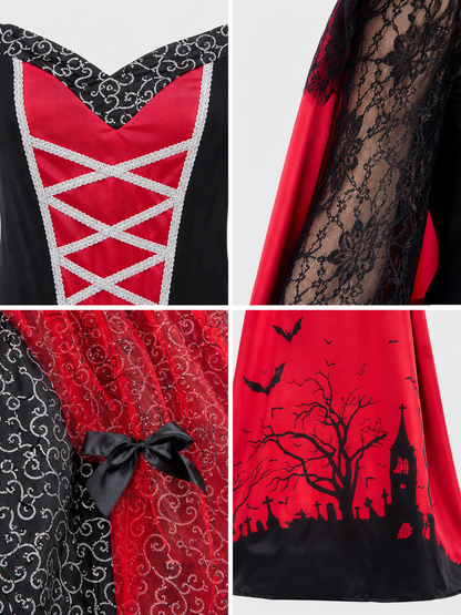 The dress is designed in a gothic style and combines a red-and-black color