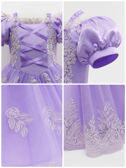 Purple Princess Costume with Wig detail view