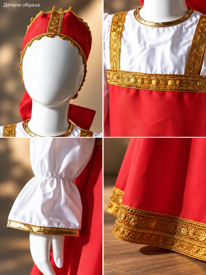 Long Red Dress with Gold-Tone Trim detail view