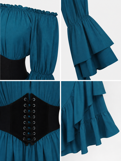 Off-the-Shoulder Dress with Ruffles and Corset Panel