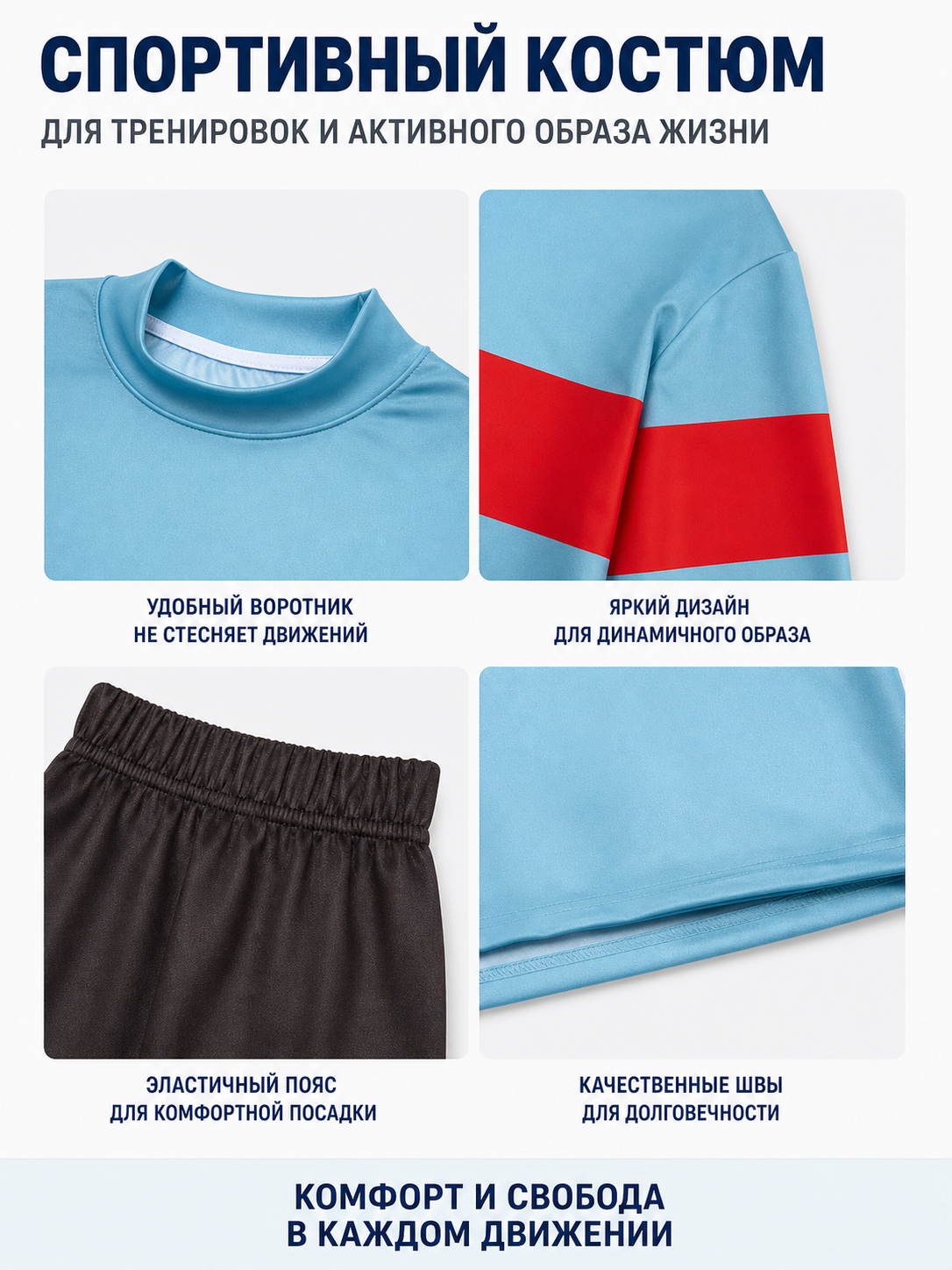 Cosplay costume with a light blue sweatshirt and shorts