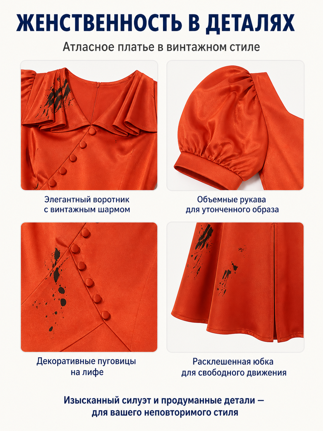 Orange-Red Dark Bride Dress for Halloween detail view