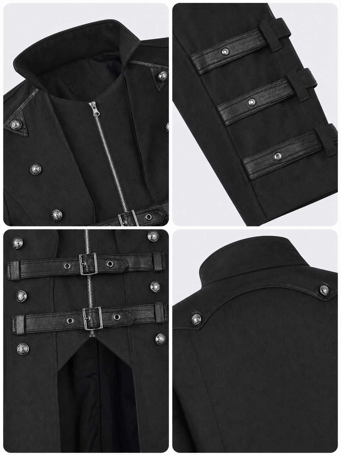 Gothic Coat with Stand Collar and Buckles