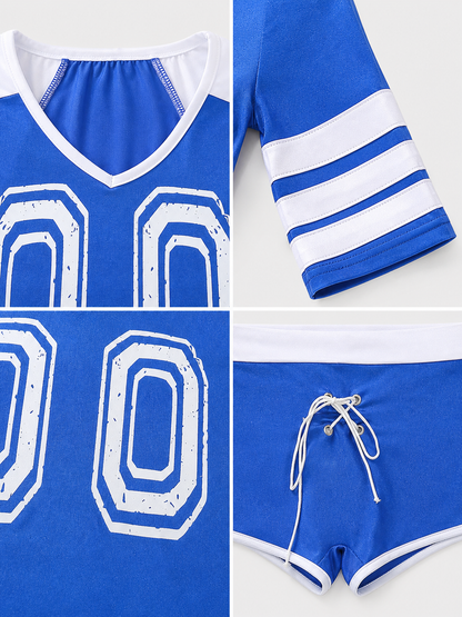 Sports Set with Shorts, White and Blue, V-Neck detail view