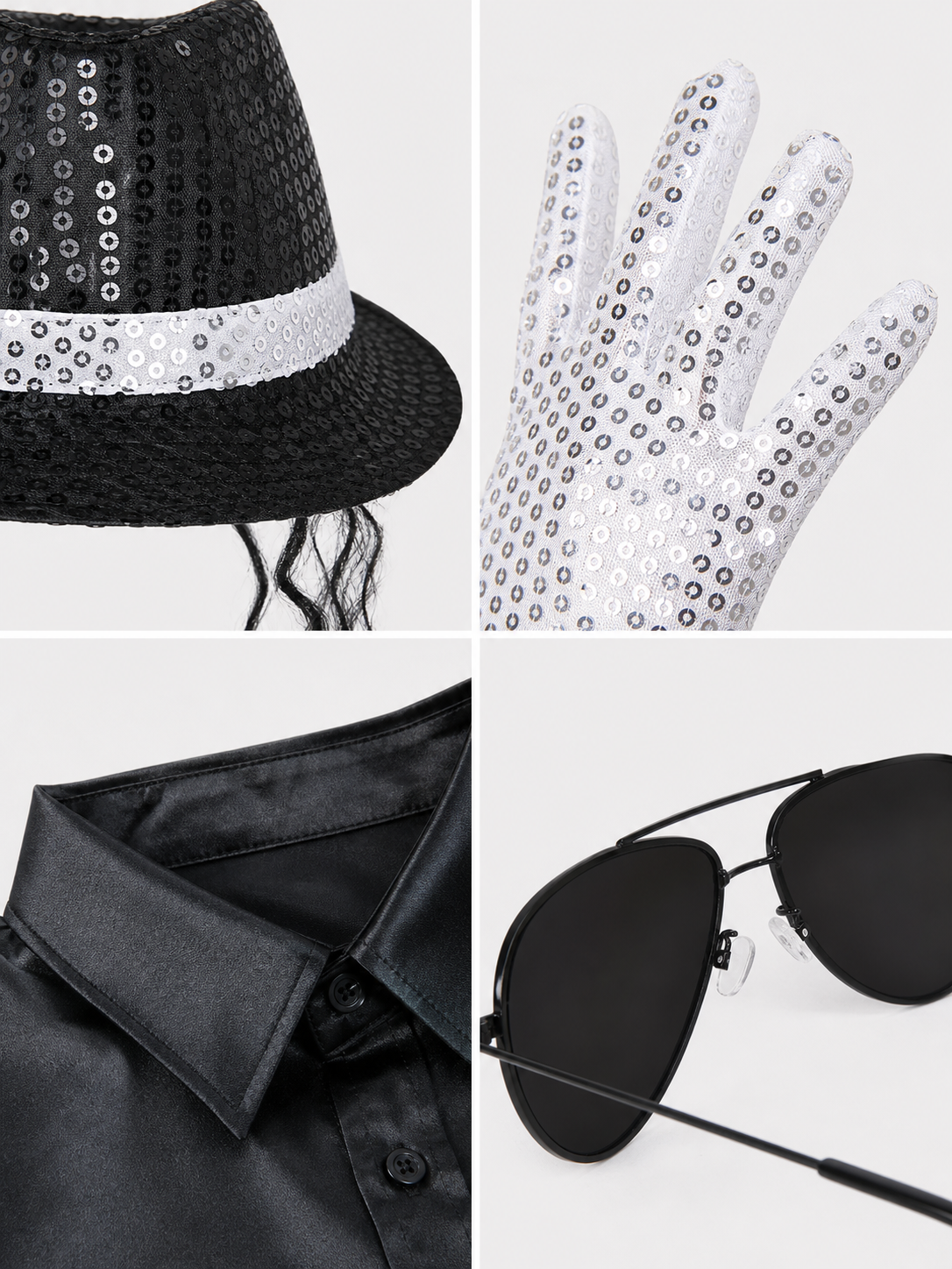 Carnival Costume Set: Hat with Hair Strands and Gloves