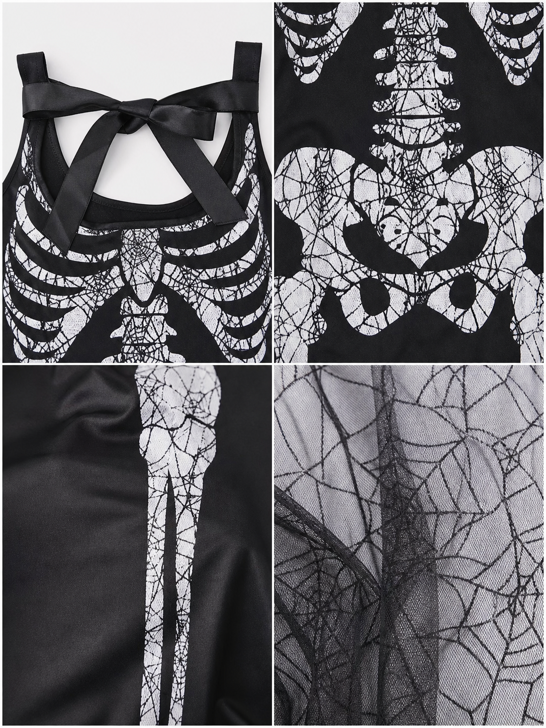 Gothic-style Halloween costume with dress and accessories: a black sleeveless