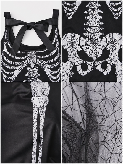Gothic-style Halloween costume with dress and accessories: a black sleeveless