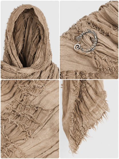 Boho Hooded Scarf Cape, Khaki