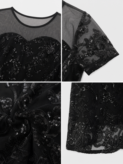 Long Sequin Evening Dress, Black