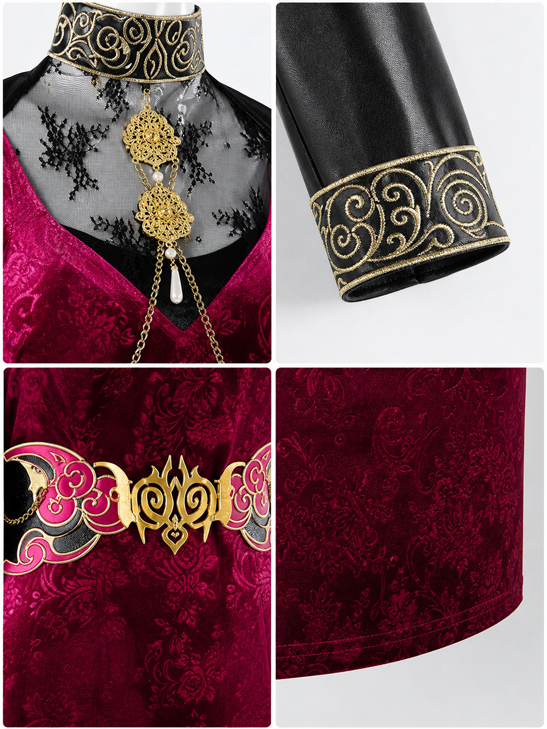 Ada Wong Cosplay Dress, Burgundy with Decorative Details