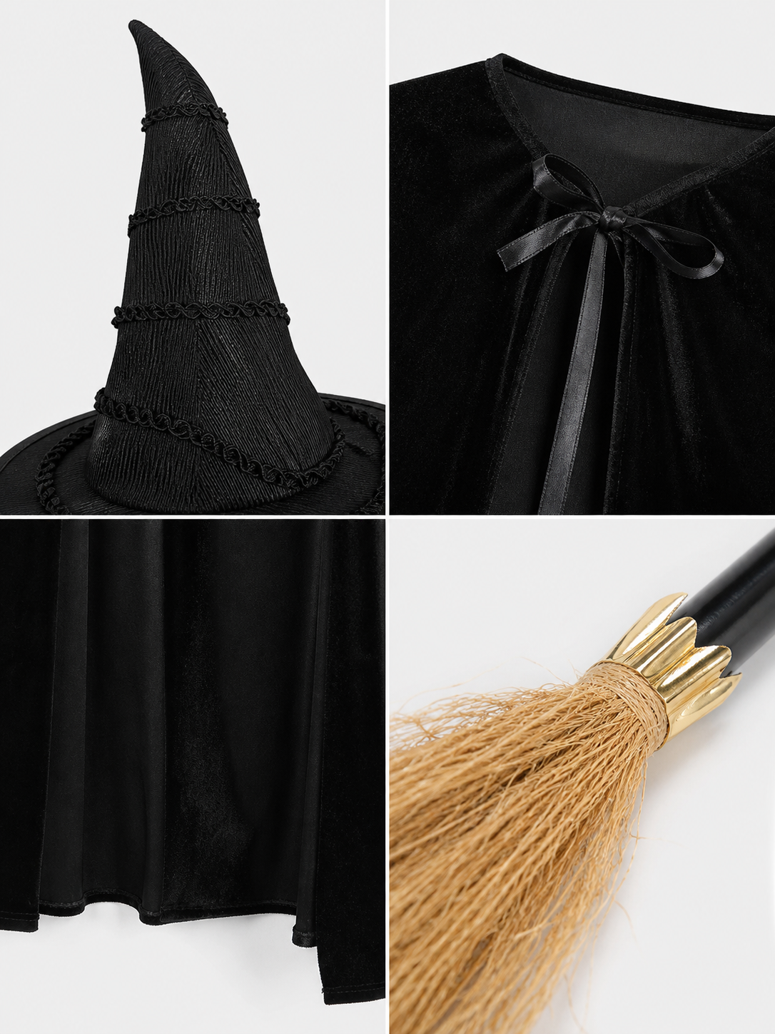 Black velvet witch costume set product view 54