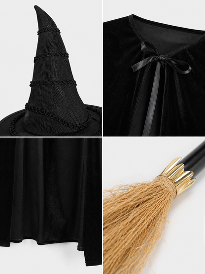 Black velvet witch costume set product view 54
