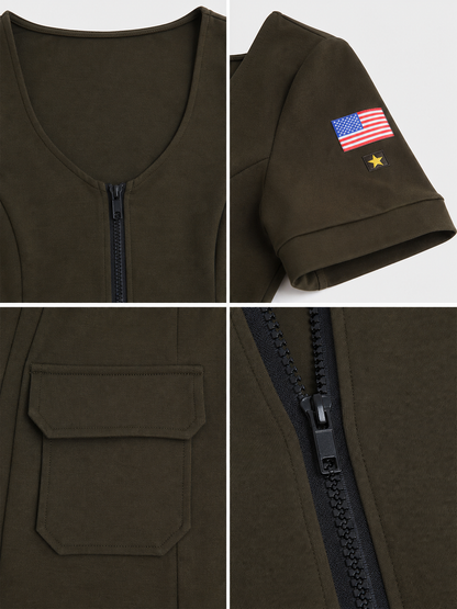 Olive Pilot Costume Dress with Zipper