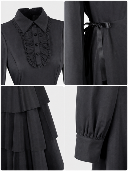Black Gothic Dress with Ruffles and Lacing