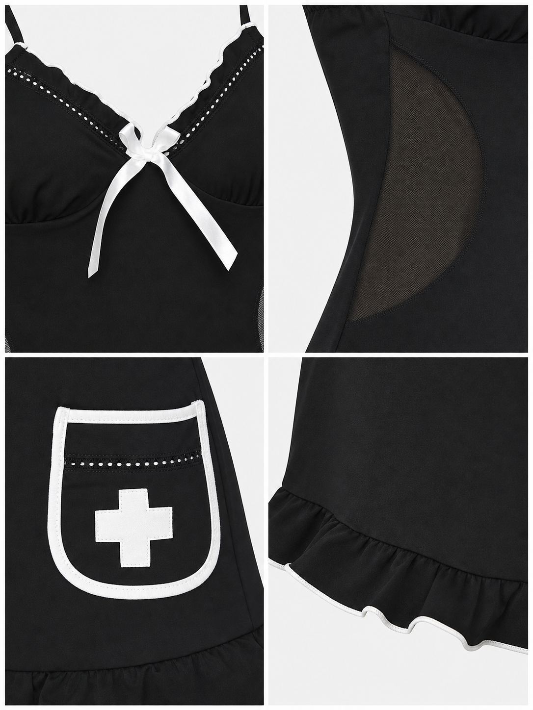 Nurse costume, black dress with white trim