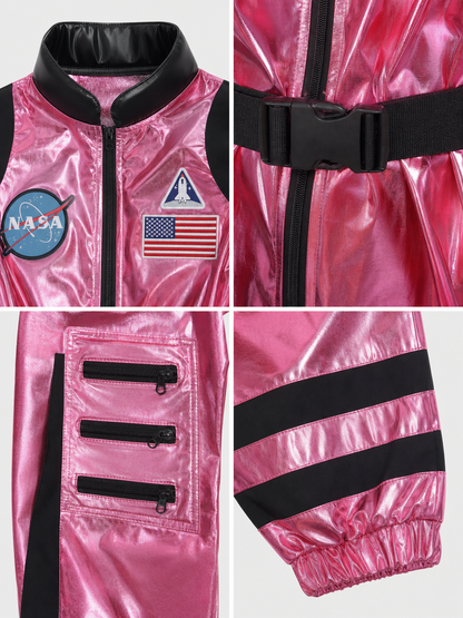 Pink Spacesuit Jumpsuit with Hood and Pockets detail view