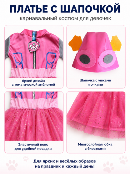 Children's Skye costume from Paw Patrol with hat detail view