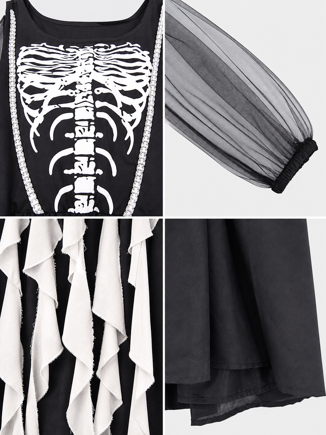 Skeleton Cosplay Dress with Long Sleeves detail view