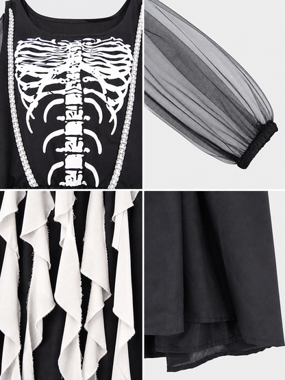 Skeleton Cosplay Dress with Long Sleeves detail view