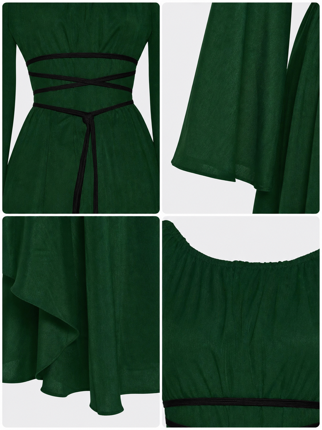 Long Dress with Sleeves and Waist Lacing