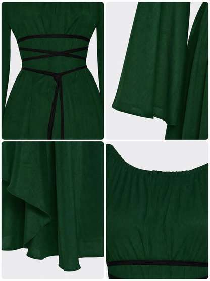 Long Dress with Sleeves and Waist Lacing