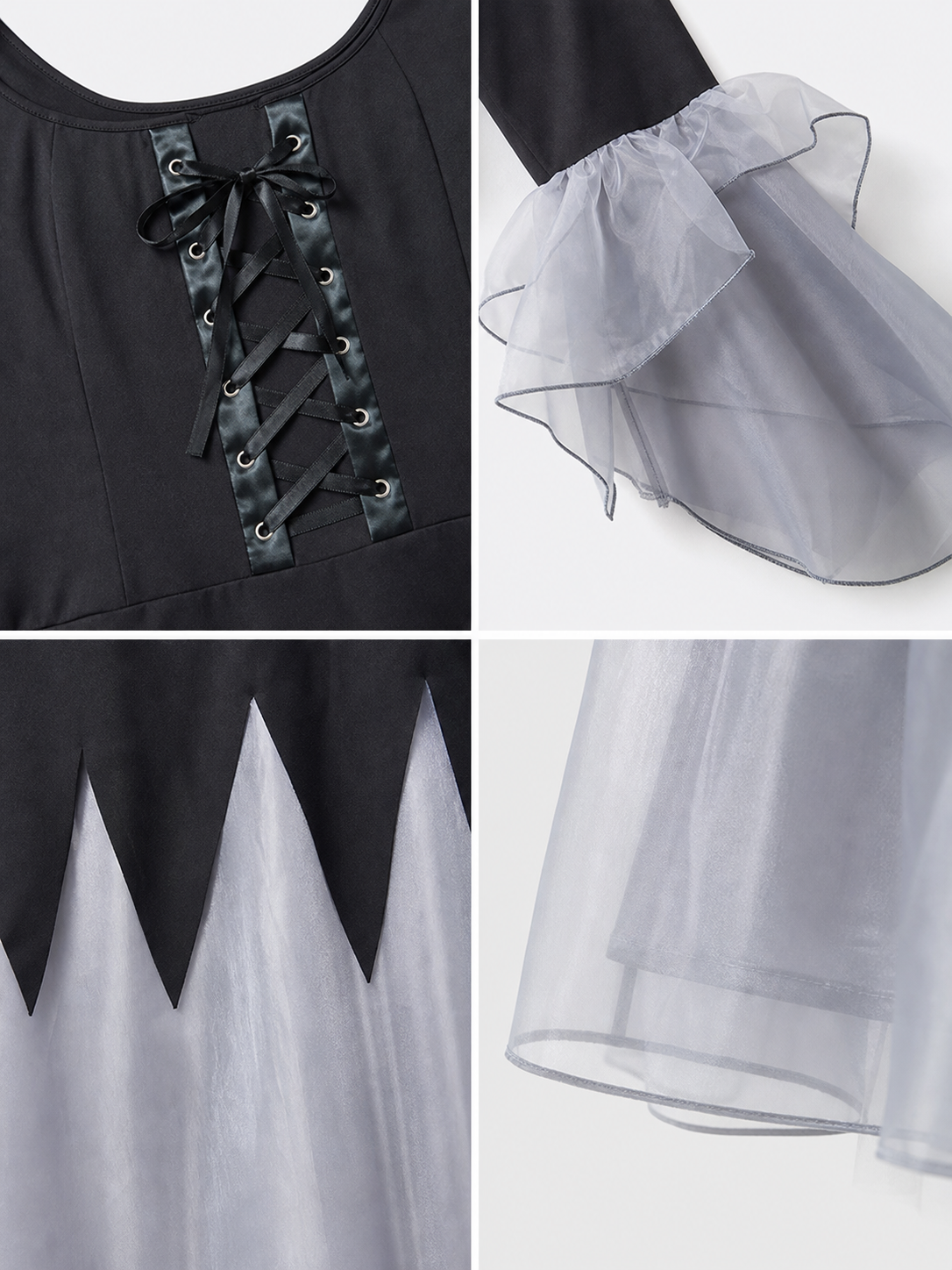 Gothic Black and Gray Lace-Up Cosplay Dress