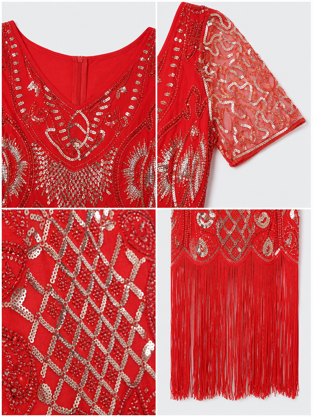 Retro-Style Cocktail Dress with Sequins and Fringe