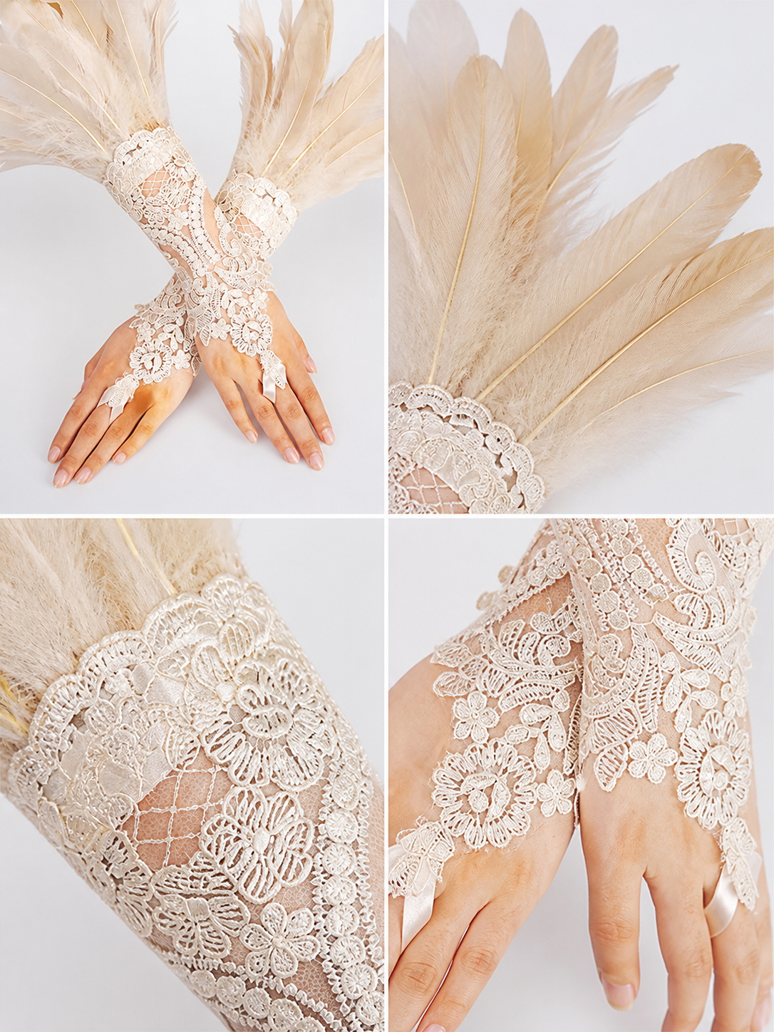 Khaki Carnival Fingerless Gloves, Long, Pair