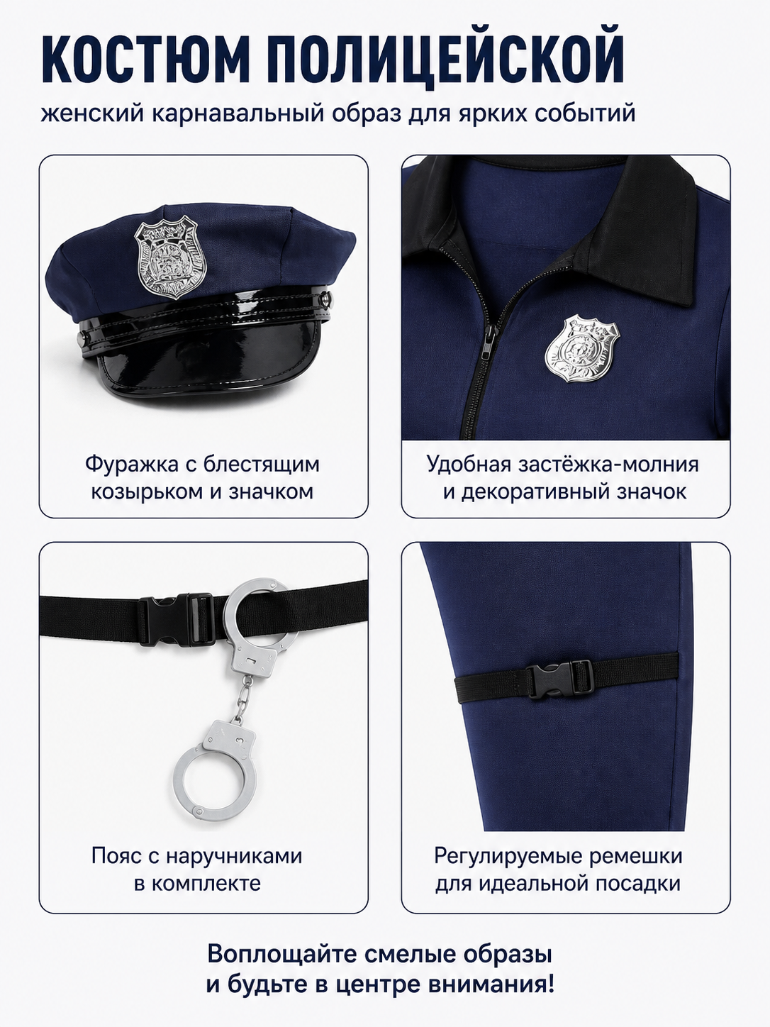 Police Jumpsuit with Belt and Handcuffs detail view