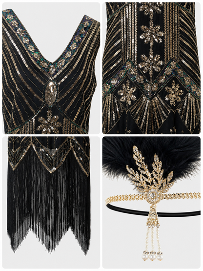 Art Deco Dress with Geometric Decoration and Fringe