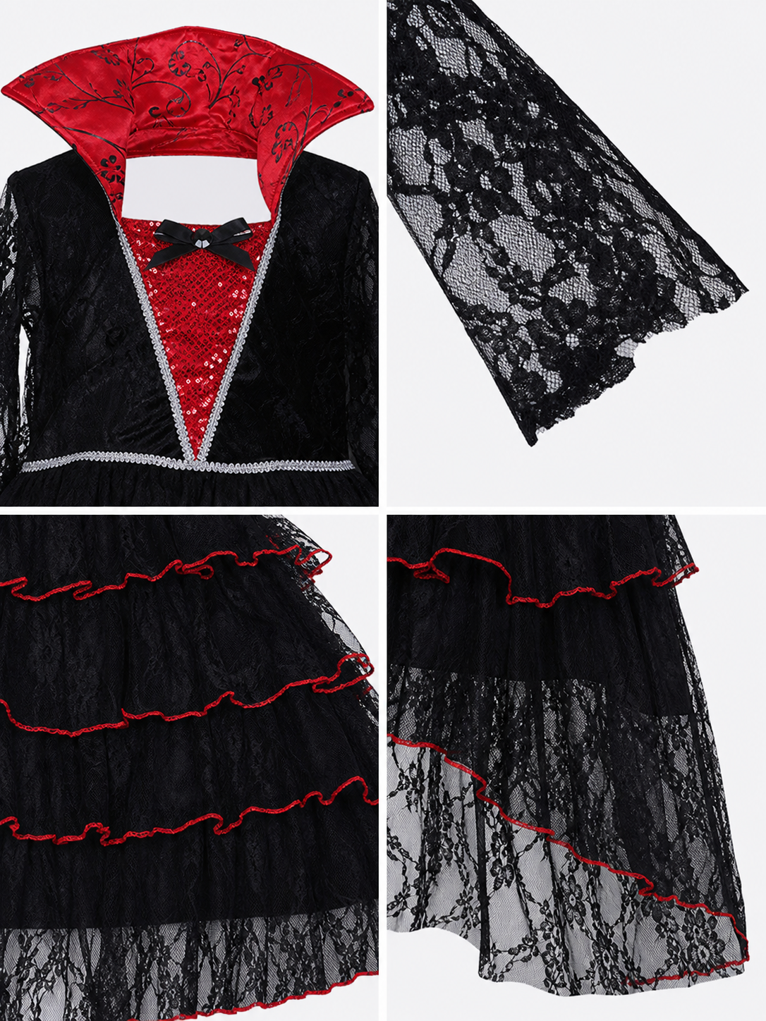 Gothic Dress with Layered Skirt and Necklace